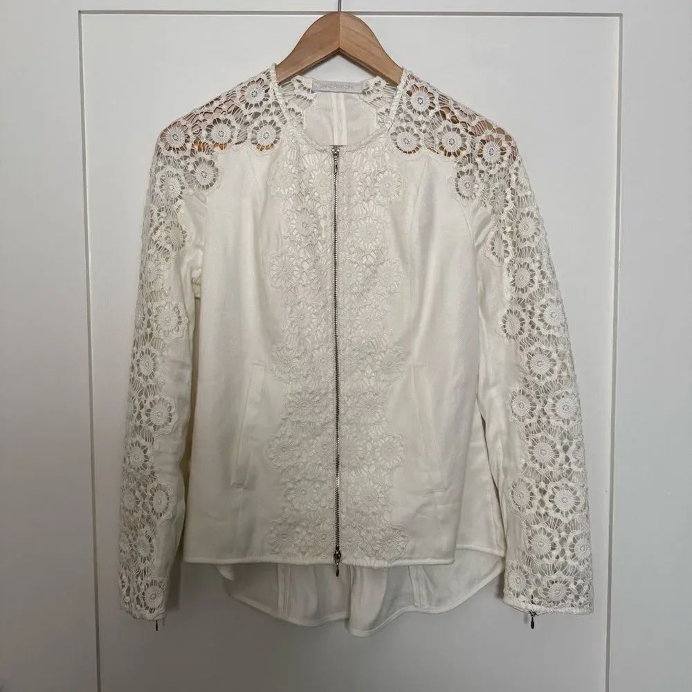 Vintage Anne Fontaine Neoma Jacket Sz 38 Small White Lace Linen Blend Full Zip